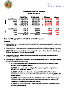 Fiscal Year 2022 Department of Social Services House Bill No. 11 Fact Sheet